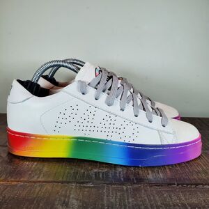 P448 Jack Pride Womens Size 6-6.5 EU 36 Shoes White Rainbow Lace Up Low Top